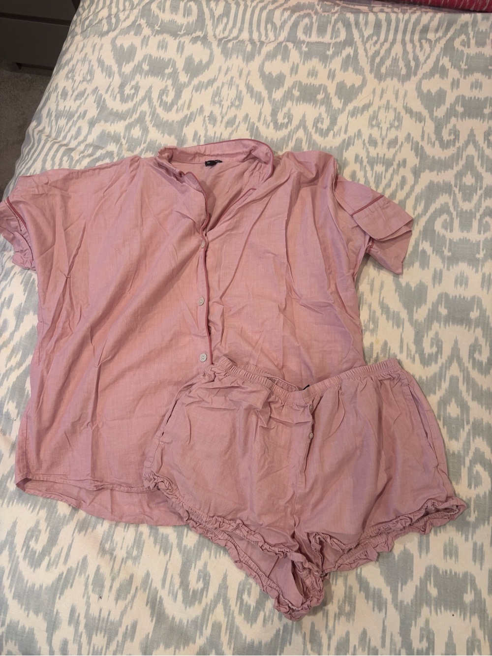 GAP Women's Short Sleeve Button Pajama Set - Dusty Pink